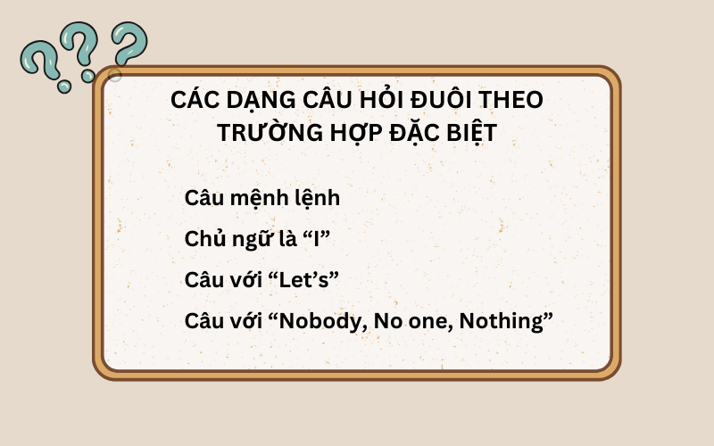 Các dạng câu hỏi đuôi trường hợp đặc biệt