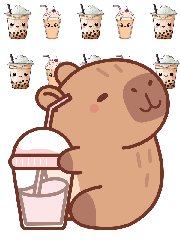 ảnh chibi capybara mê trà sữa