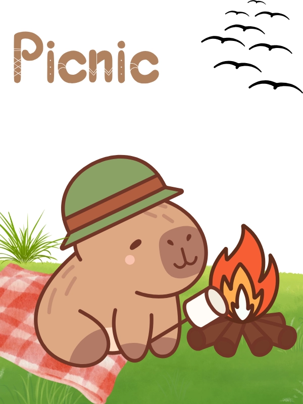 ảnh capybara chibi đi picnic