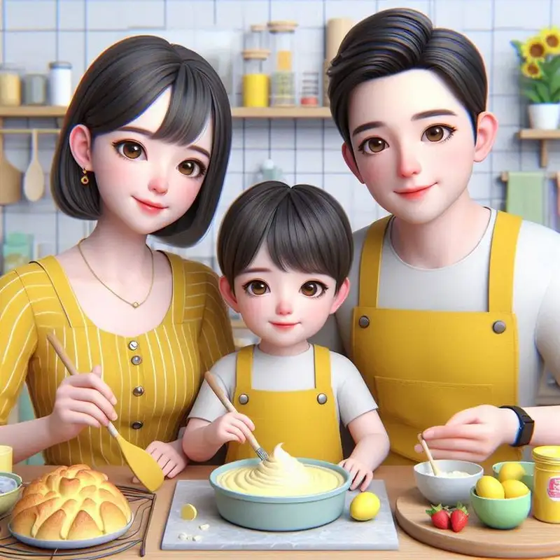 ảnh gia đình 3 người chibi nấu ăn