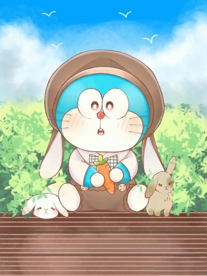 ảnh doraemon hái cà rốt chibi cute 