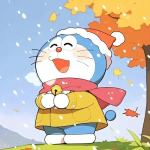 ảnh doraemon dưới tuyết chibi cute
