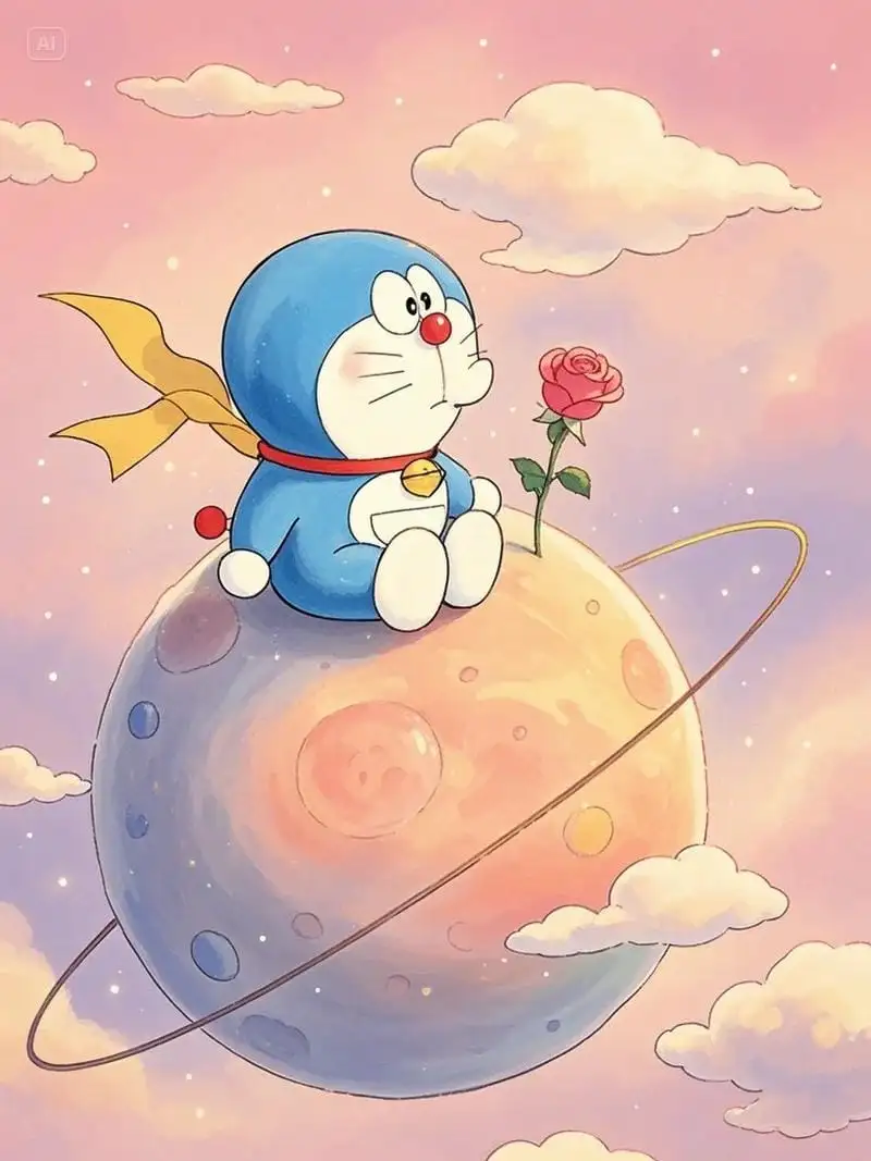 doraemon trên mặt trăng chibi cute 