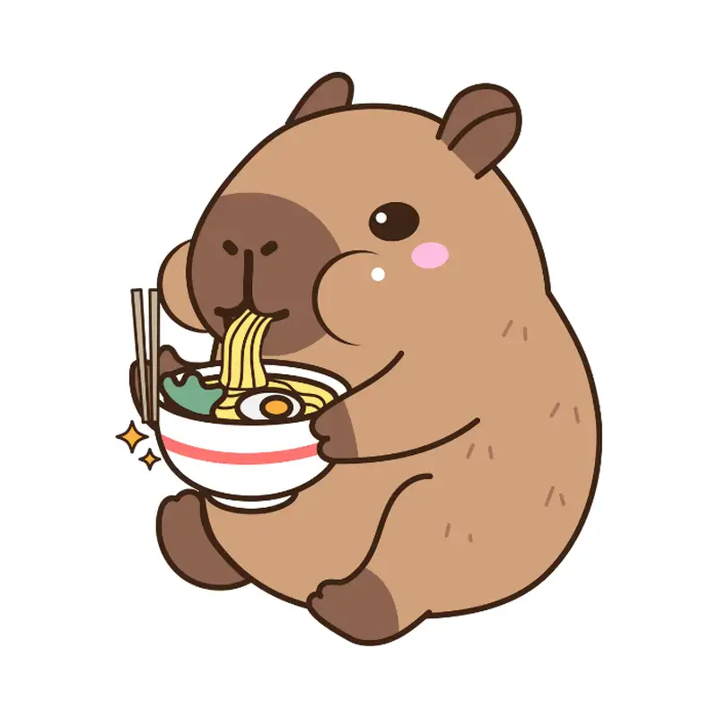 capybara chibi ăn mì cute