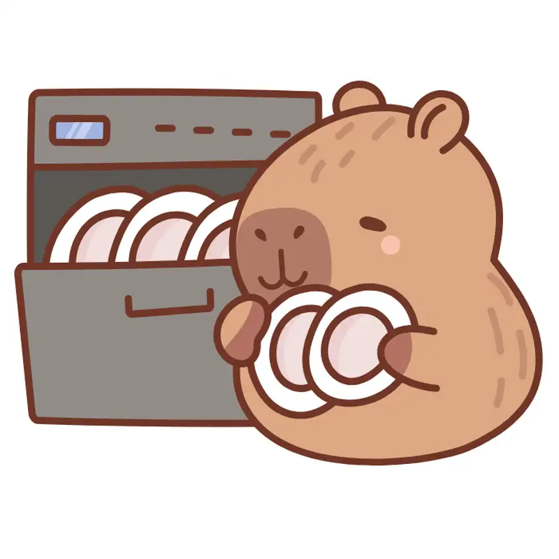 capybara chibi rửa bát