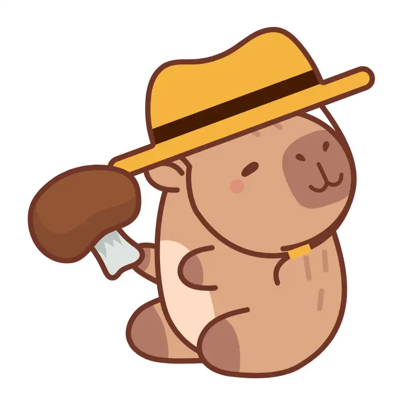 hình ảnh capybara cute chibi hái nấm