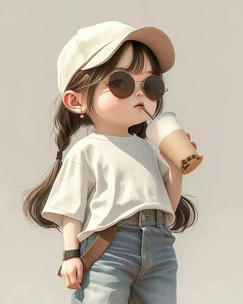 chibi ngầu nữ uống trà sữa