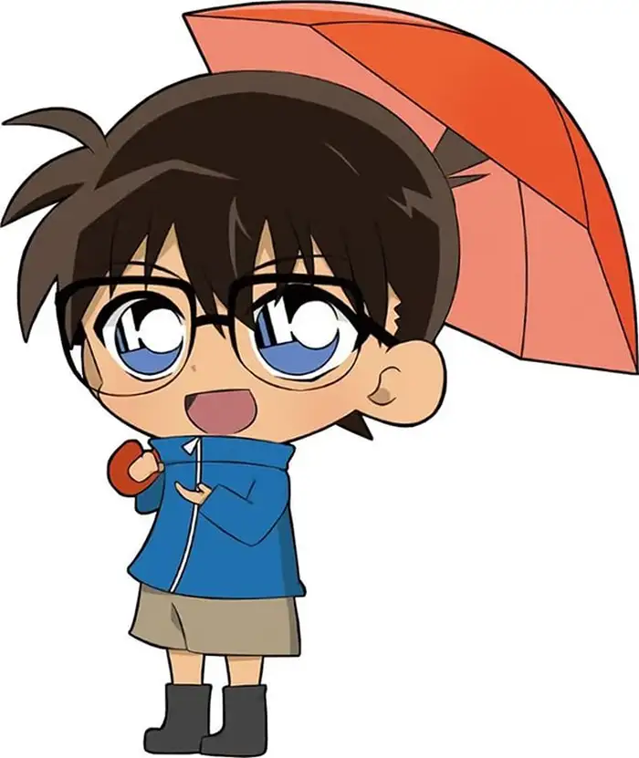 hình conan chibi cute cầm ô đỏ