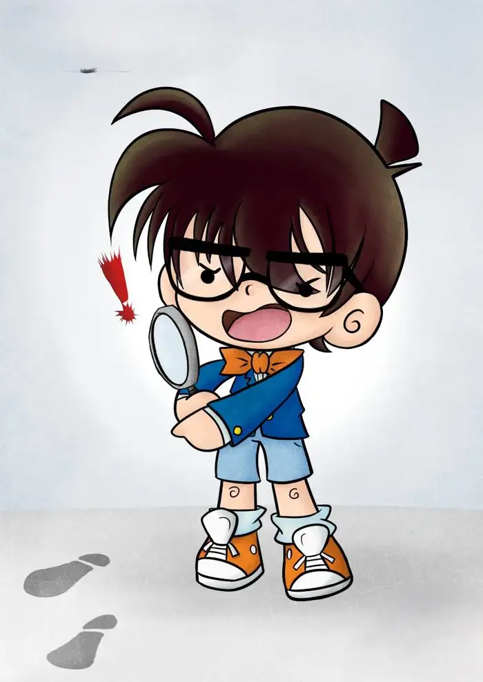 hình conan chibi cute cầm kính lúp