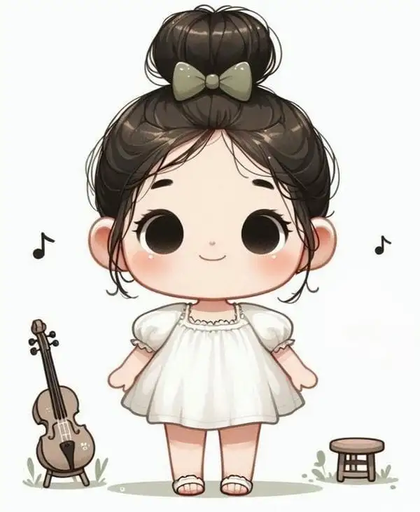 hình chibi bé gái chơi violin dễ thương