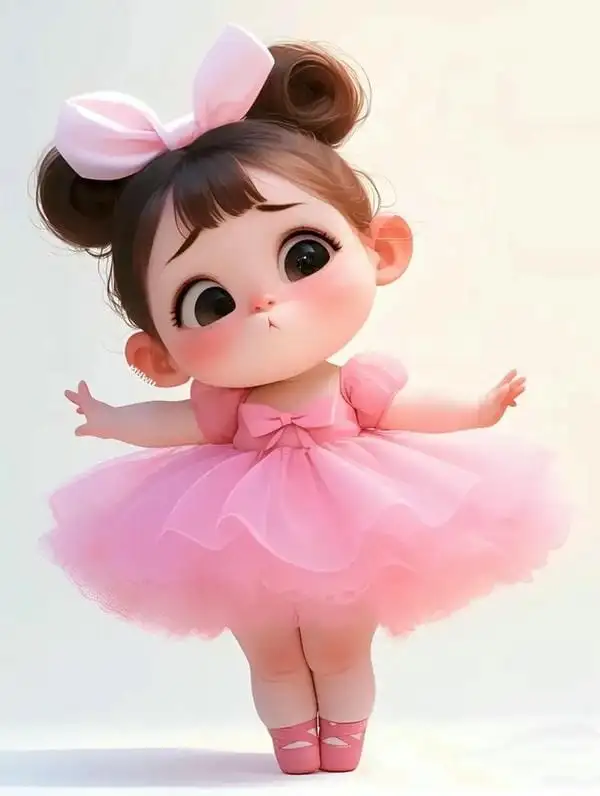 chibi bé gái mặc váy hồng