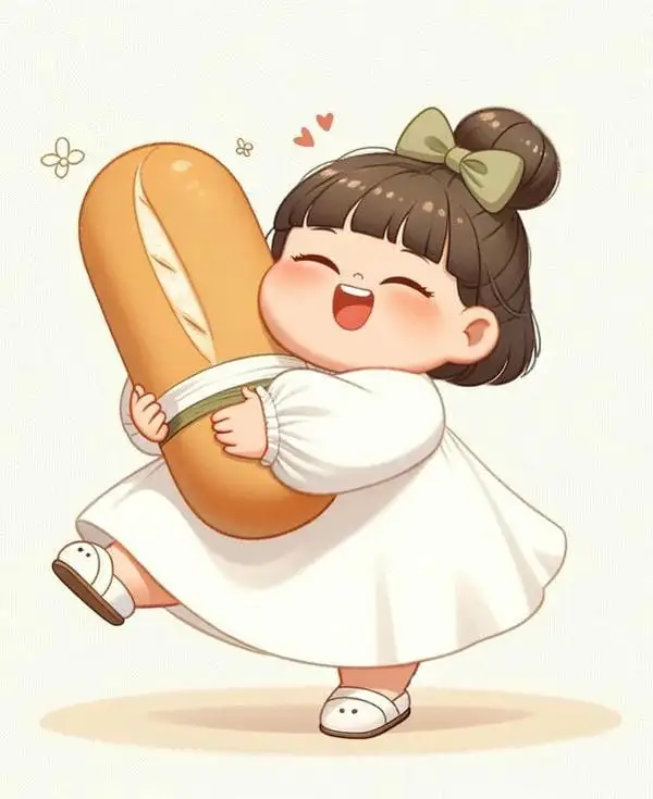 hình chibi bé gái ôm bánh mì dễ thương