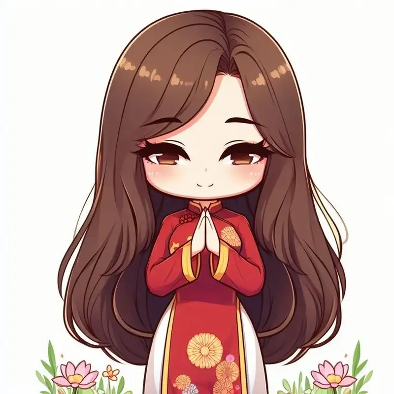 ghép ảnh chibi mặc áo dài đón tết 