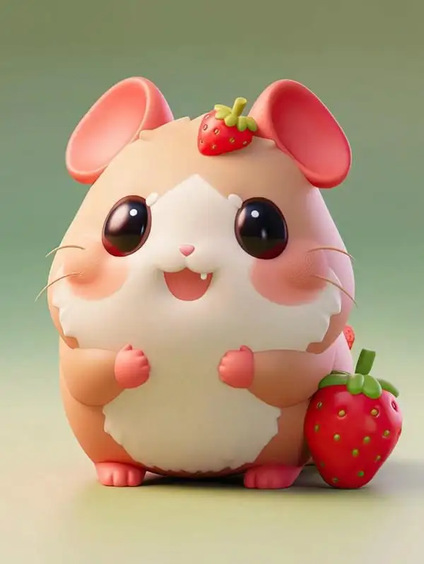 chuột và quả dâu tây chibi cute 