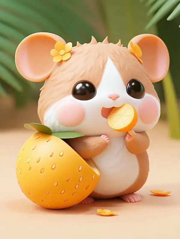 ảnh chuột hamster ăn dâu vàng chibi cute