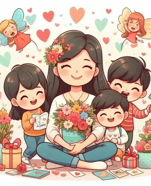 hình vẽ chibi cô giáo được tặng hoa