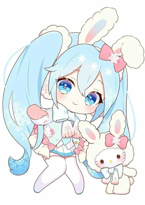 hatsune miku chibi và em thỏ nhỏ