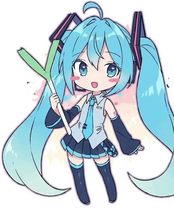 chibi anime miku cầm cây hành