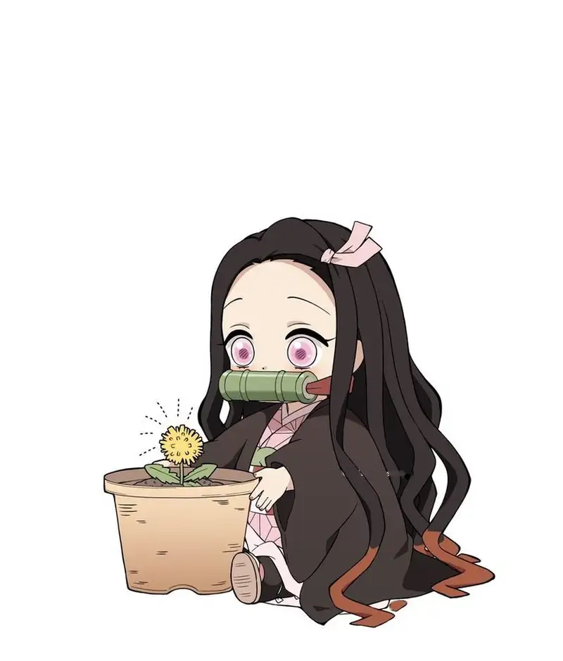 ảnh nezuko trồng hoa dễ thương chibi