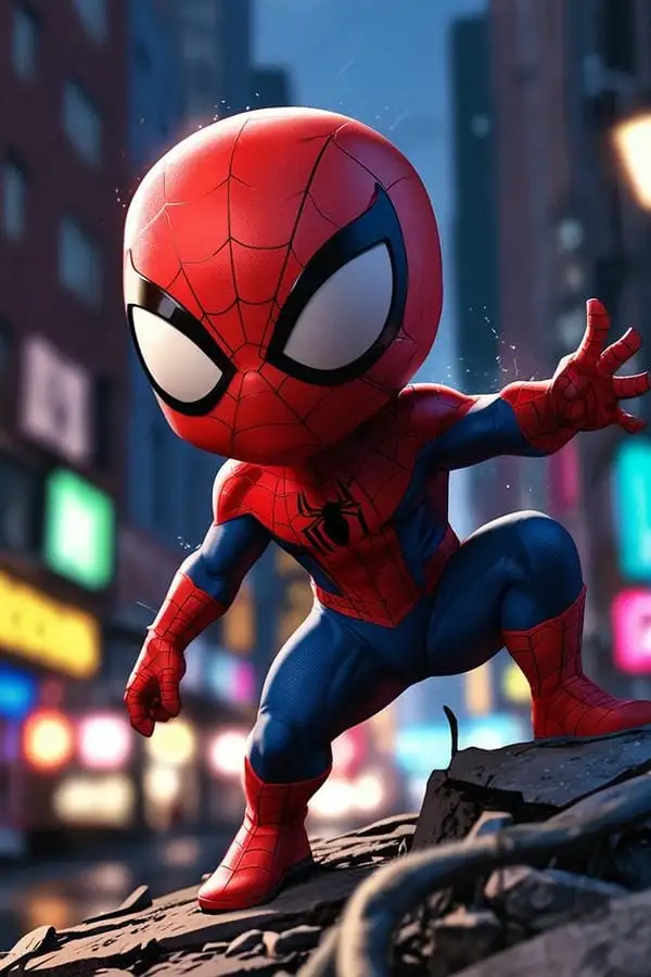 spiderman đang nhìn từ trên cao chibi cute