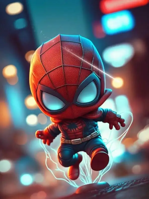 spiderman đang chạy chibi cute