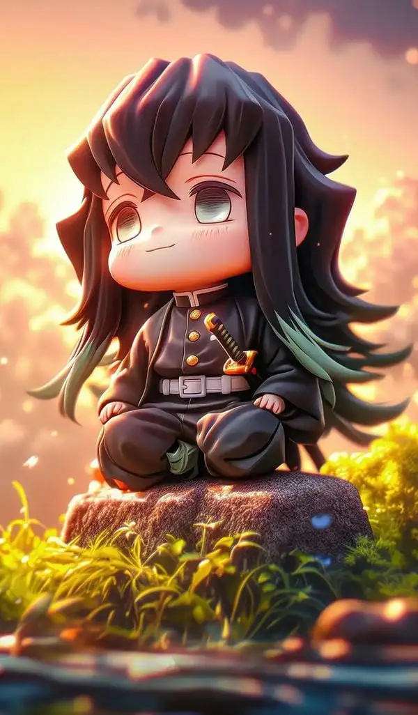 muichirou chibi cute ngồi trên đá