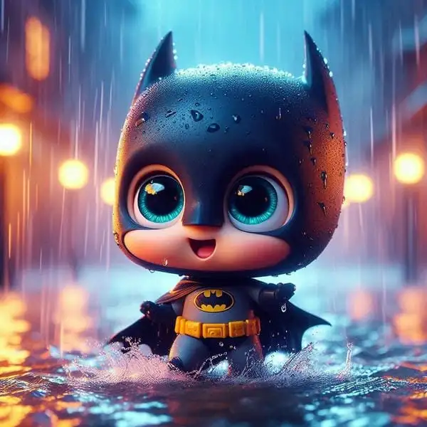 chibi batman trong mưa