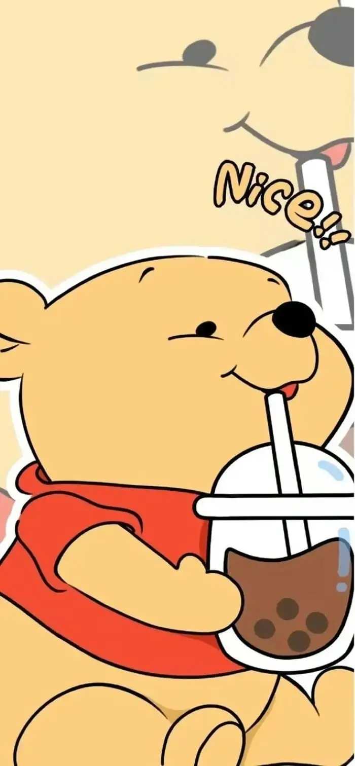 hình nền gấu pooh uống trà sữa cho điện thoại