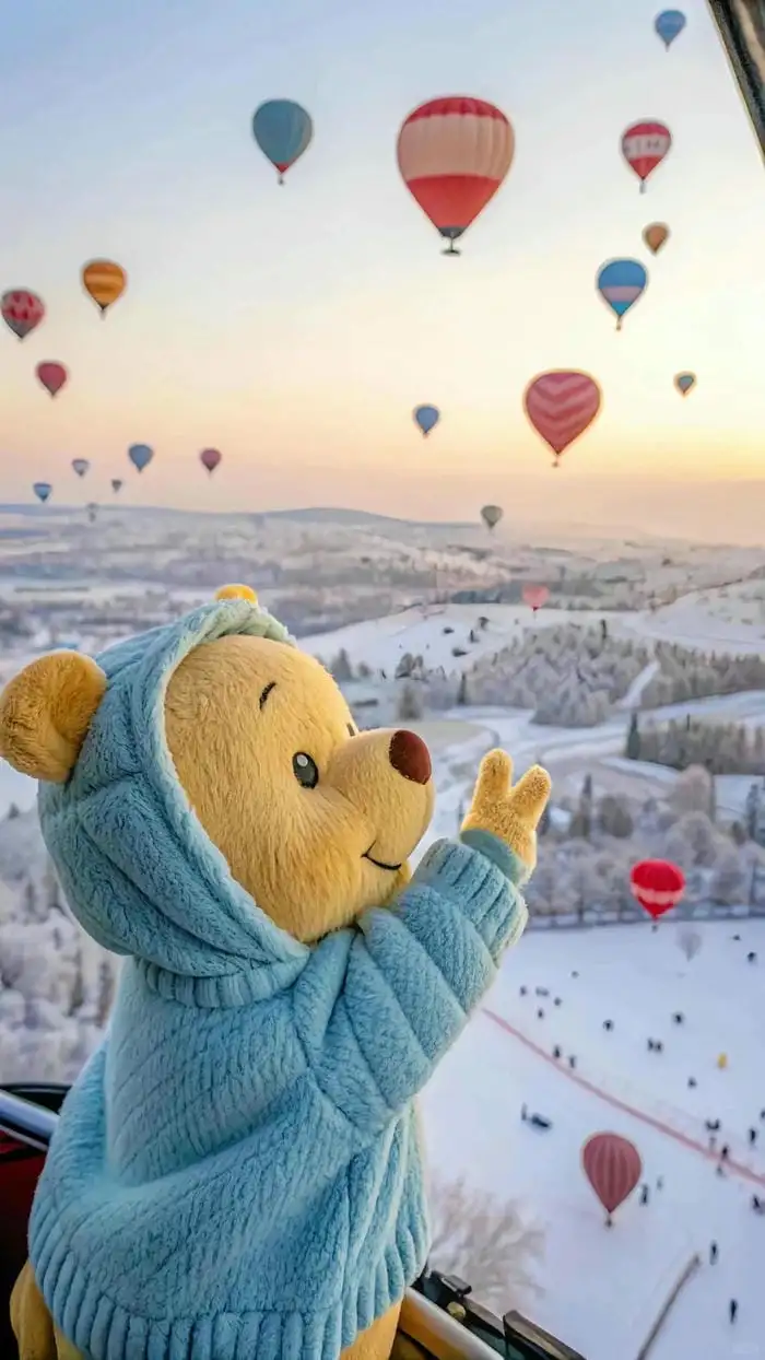 hình nền gấu pooh ngắm khinh khí cầu cute