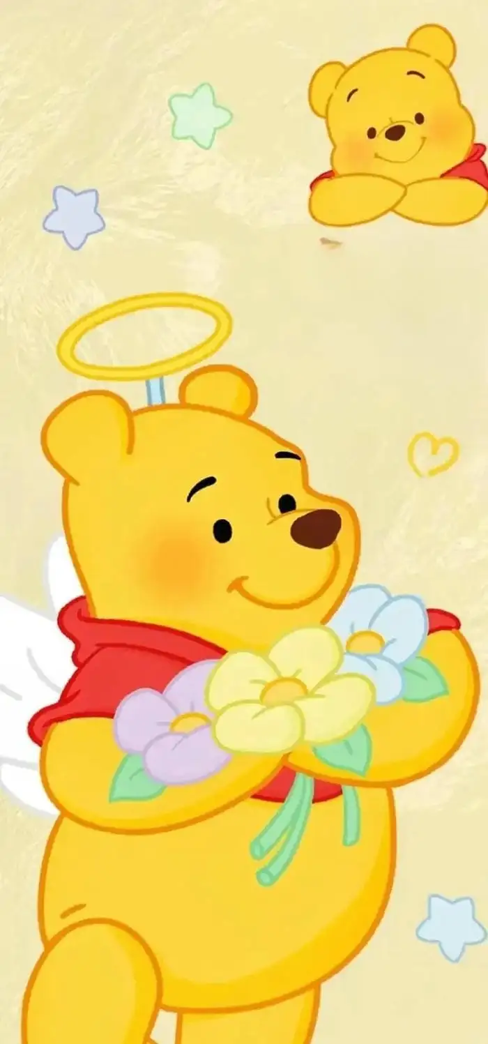 hình nền gấu pooh ôm hoa cho điện thoại