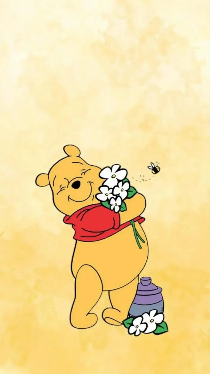 hình nền gấu pooh ôm hoa cho điện thoại