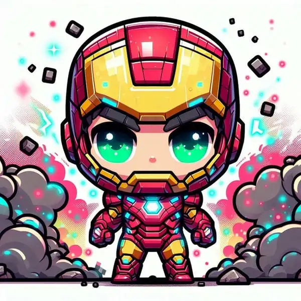 iron man chibi cute trong đám khói