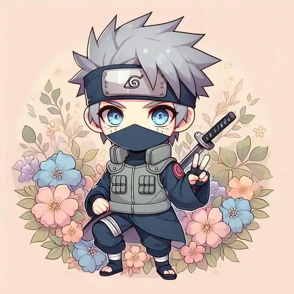 kakashi chibi cute trong vườn hoa