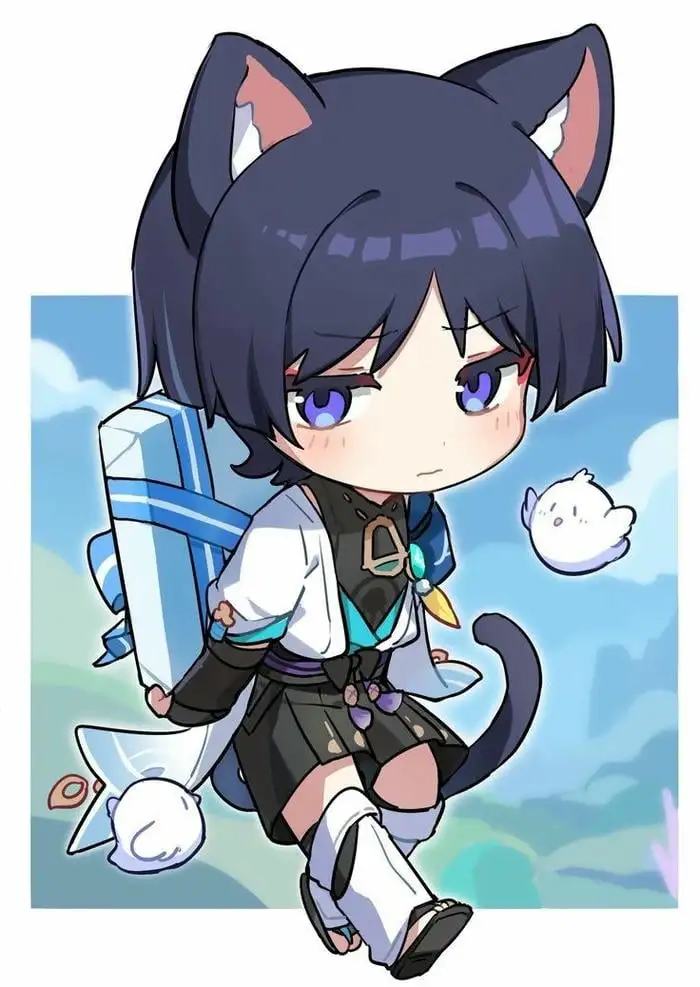 sticker scaramouche chạy chibi