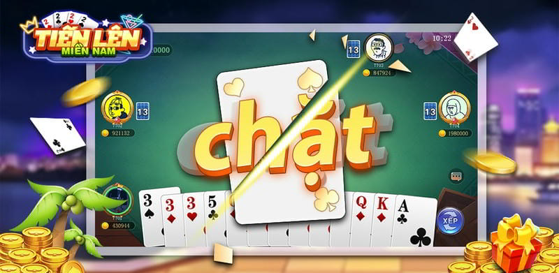 Giao diện game bài Tiến lên miền Nam với nút thao tác rõ ràng