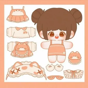 búp bê paper doll chibi cute mặc đồ cam