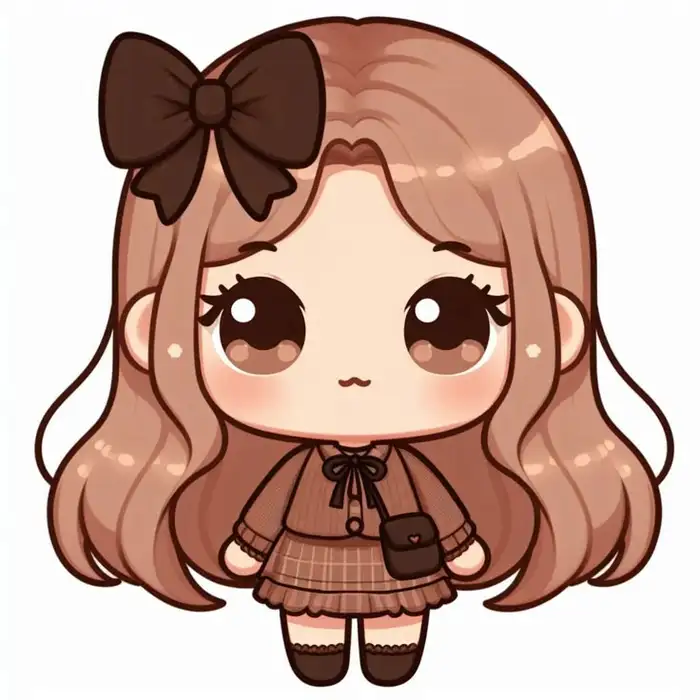 chibi cute kawaii paper doll tóc nâu