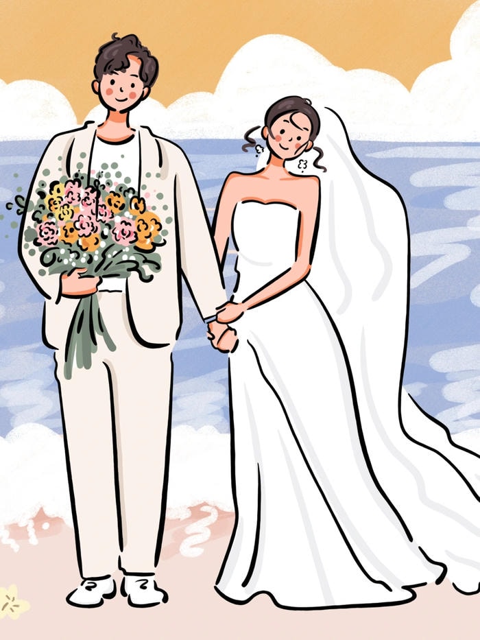 ảnh anime cô dâu chú rể bãi biển