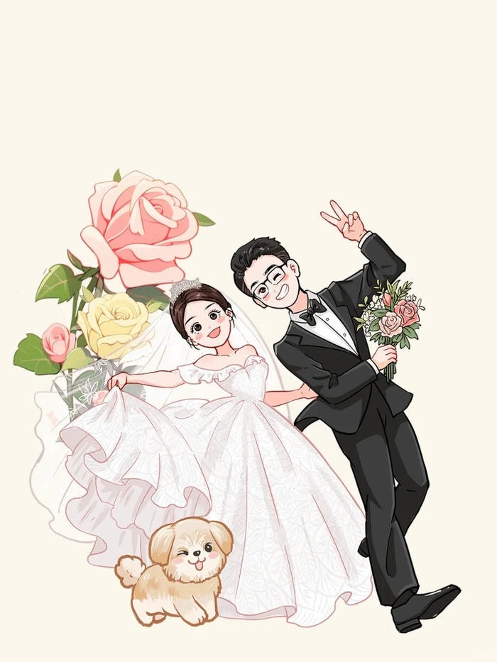 ảnh anime cô dâu chú rể concept cưới
