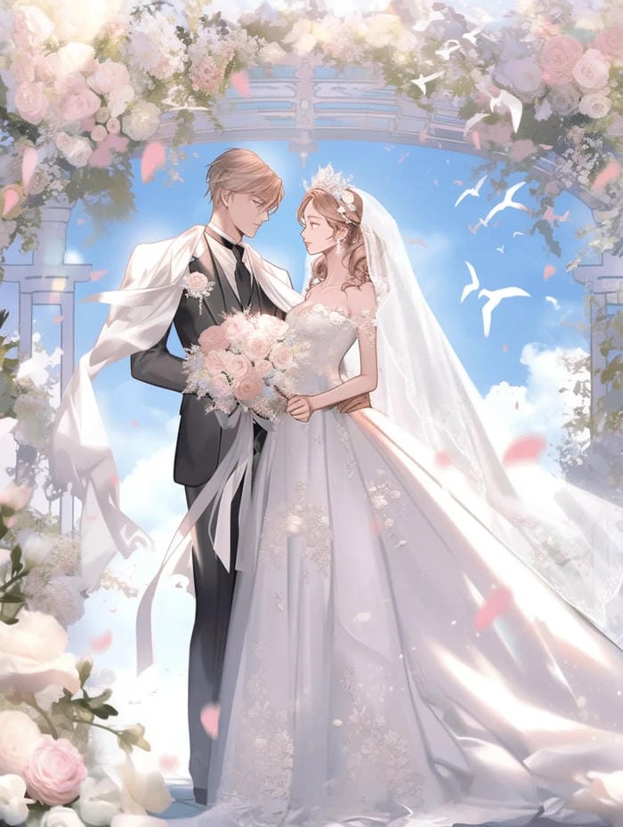 ảnh anime cô dâu chú rể ngoài trời