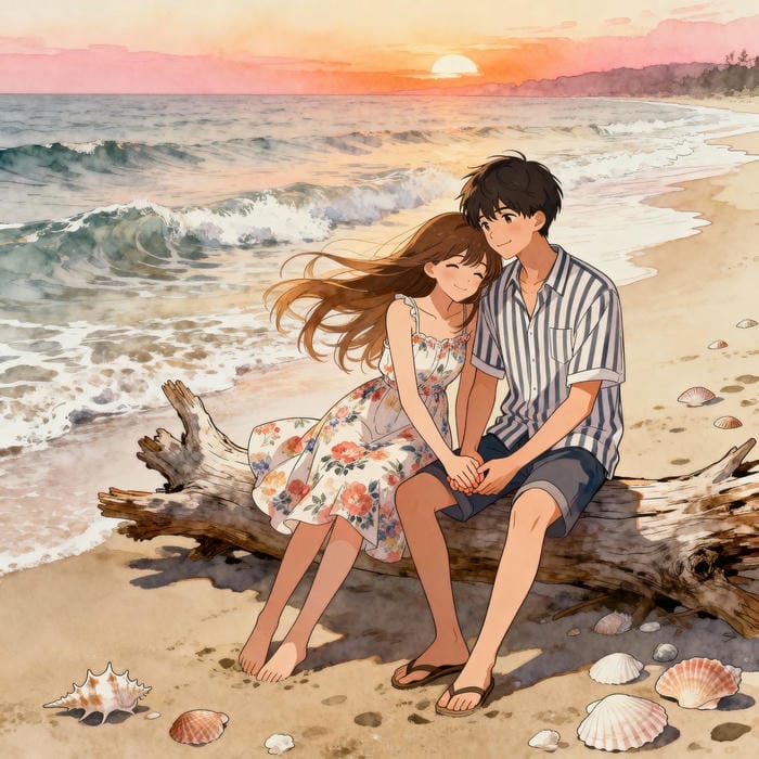 ảnh anime nắm tay trên biển