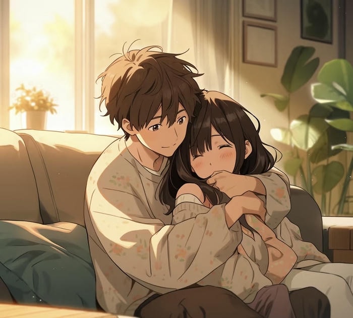 anime cặp đôi đang ôm nhau