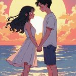 anime nắm tay giữa hoàng hôn