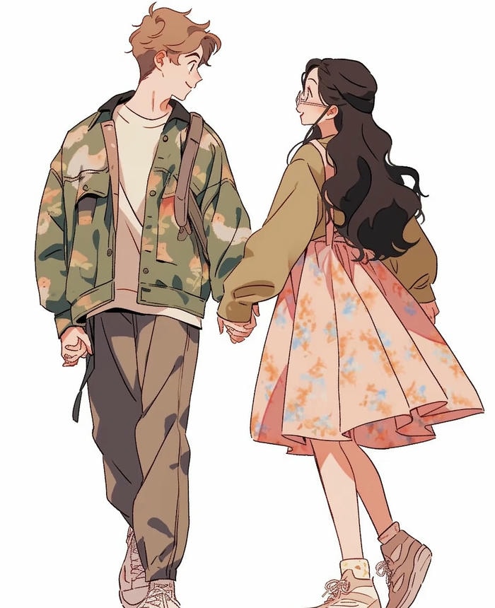 anime nắm tay nhìn nhau