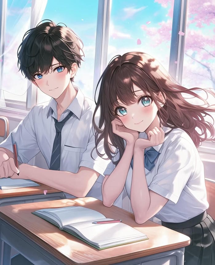 hình ảnh anime cặp đôi trong lớp học