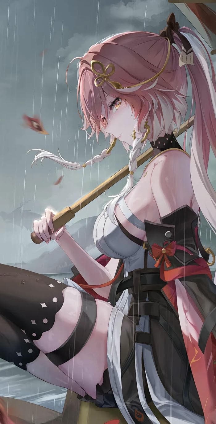 hình anime tròn to trong mưa