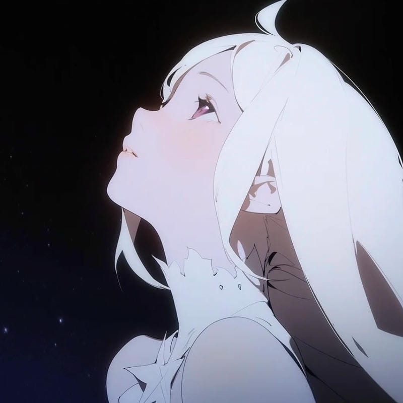 Ảnh anime girl tóc trắng ánh nhìn xa