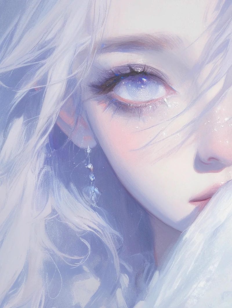 Ảnh anime girl tóc trắng cảm xúc nhẹ