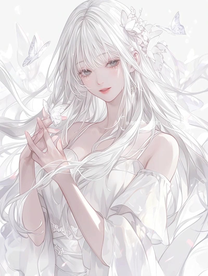 Ảnh anime girl tóc trắng gương mặt lạnh