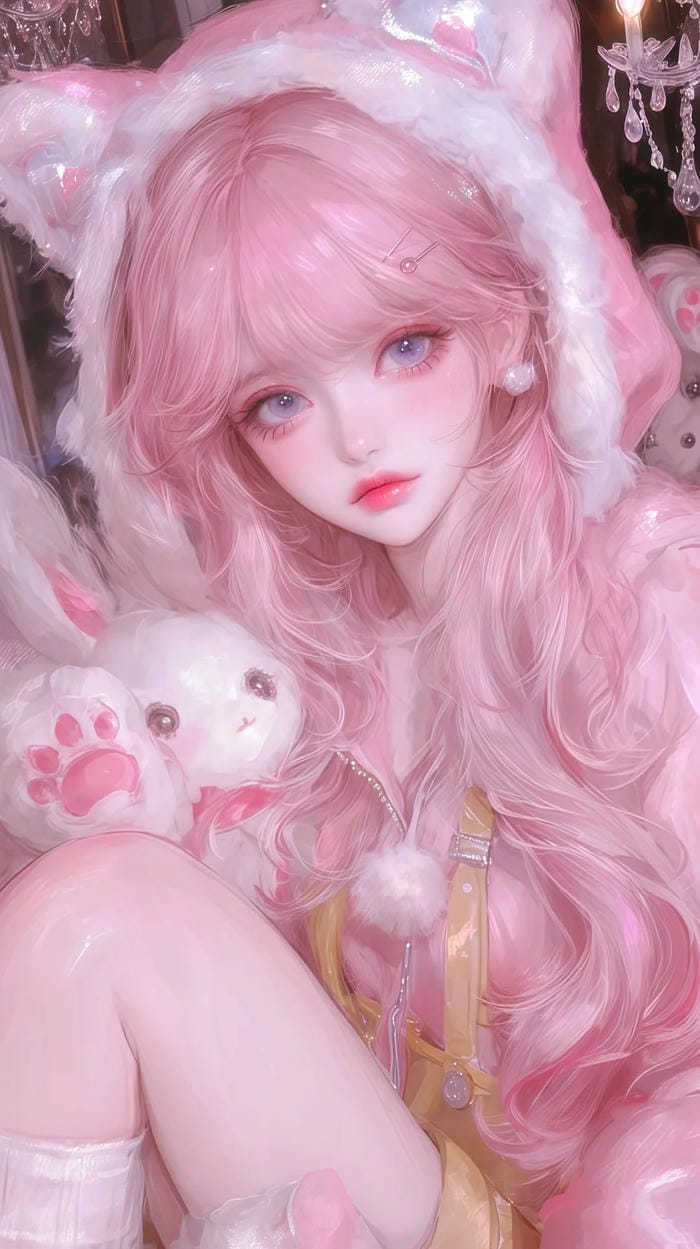 Ảnh anime nữ tóc hồng ánh nhìn tươi